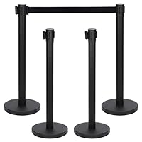 Keadic Absperrbänder Personenleitsystem 4 Ständer,Airport Absperrständer,Absperrpfosten Abgrenzungspfosten, Absperrständer mit 2 M Länge Gürtel für Airport Flughafen, Ständer Stahl und Eisen, Schwarz