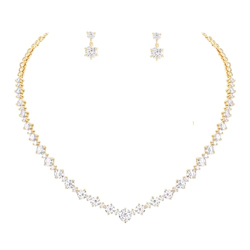 Women's Bridal Jewelry Set for Wedding Brides Bridesmaids, Elegant Prom Costume Necklace and Earring Jewelry Set for Women Evening Wear