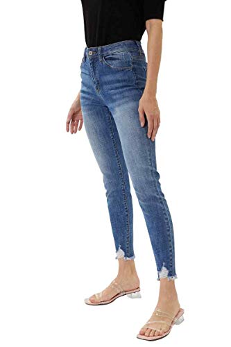 Kan Can Women's Mid Rise Distressed Ankle Skinny Jeans2
