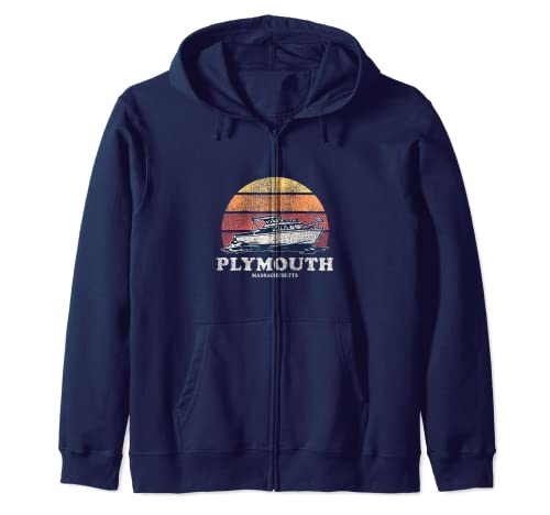 Plymouth MA - Barcos retro de los años 70 Sudadera con Capucha
