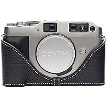 Contax G1 Case, BolinUS Handmade Genuine Real Leather Half Camera Case Bag Cover for Contax G1 Camera with Hand Strap Black