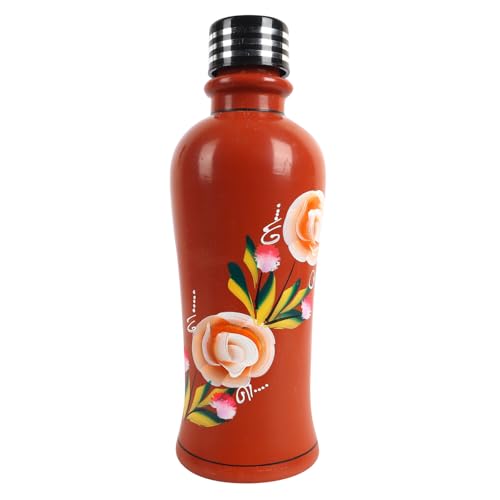 Image of KSI Organic Clay Water Bottle 1L Terracotta Drinking Bottle with Lid, Handmade Earthen Water Storage Bottle, Naturally Cooling Mud Bottle for Home Kitchen Dining