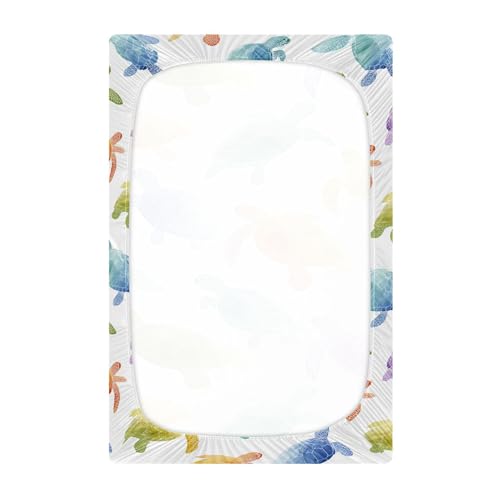 Image of Colorful Sea Turtles Crib Sheets Soft Breathable Fitted Baby Crib Sheets Mattress Cover for Girls Boys, 52 inch x 28 inch x 9 inch