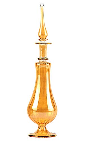 NileCart Egyptian Perfume Bottle with Glass Applicator Stopper, Green Glass with Gold Accents, 9.5 in. Total Height, 100 ml Capacity, Handmade Decorative Bottle for Essential Oils (Honey) - image 1