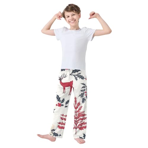 Boys' Pants Christmas Berry Deer Leaves Long Bottoms Jogger Pants Elastic Waist Trousers with Pockets S-XL2