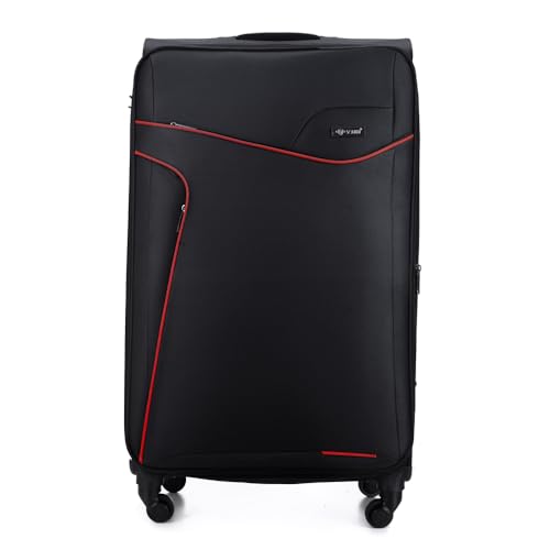 Solier Reisekoffer – Koffer mit 4 Rollen - Leicht Tourister Trolley - Rollkoffer mit Zahlenschloss - Groß Reisetrolley (SCHWARZ/ROT, M)