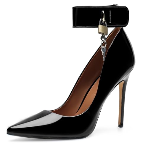 HAOZHAOTOU Unisex Men's Women's Sexy Locking High Heels Pointed Toe Stiletto Pumps Dress Party Shoes（Dam-G-4 Black 15）