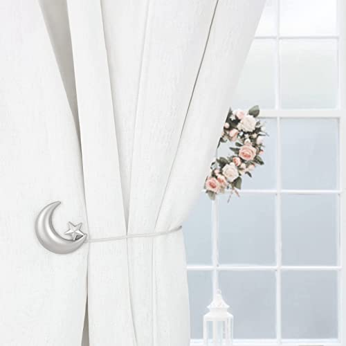 Canjuxk 2 Pack Curtain Tiebacks，Magnetic Curtain Tiebacks,Star Moon Curtain Decorative Weave Rope Curtain Holdbacks Holder For Window Decor, Curtain Clips Rope Straps Magnet For Home Office (Silver) #TOP6