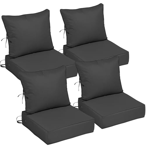 Image of 24x24 Outdoor Chair Cushions Set of 4, Waterproof Deep Seat Cushions for Patio Furniture with Removable Cover, Fade Resistant 4'' Outdoor Seat Cushion w /Ties&Handle for Sofa Loveseat,Black