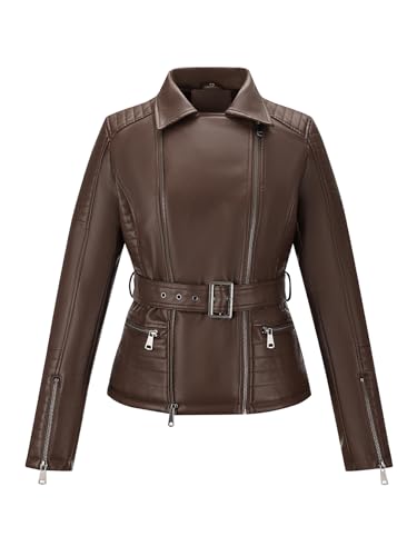 Bellivera Women's Faux Leather Jacket Moto Biker Sherpa-Lined Coat with Removable Fur Collar3