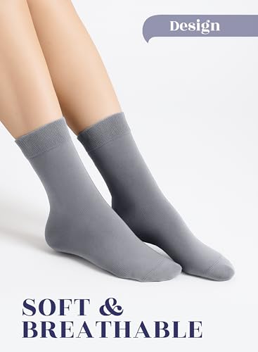 Image of Hugh Ugoli Women's Thin Soft Rayon Derived from Bamboo Crew Socks for Dress, Trouser, Seamless Toe & Non-Binding, 5-8 /9-11