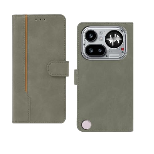 Image of amazon basics Nothing Phone 4A Pro 5G Flip Cover | Card Pockets Wallet & Stand | Flip Cover for Nothing Phone 4A Pro 5G (Gray with Beige Strip)