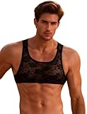 ohyeahlady Crop Top Hombre Elástico Talla Grande Camisetas internas de Red Mini Camisetas Interiores de Malla para Hombres Tank Top Short Fishnet Ropa Interior Lencería Lingerie Negro,M