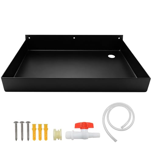 Water Heater Drain Pan 20 x 13 x 2.5 Inch for Tankless Wall Mounted Units Includes Drain Valve and Drain Hose Welded Watertight Seal to Prevent Water Damage