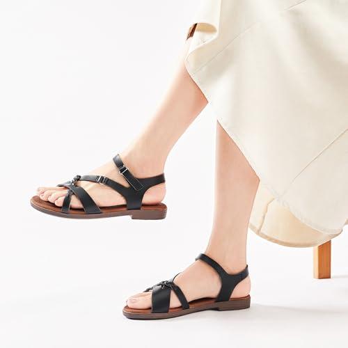 Image of Ataiwee Women's Flat Slide Sandals - Comfortable Open Toe Design,Casual Slip-On with Ankle Strap,Hook-and-Loop Closure Summer Sandals.