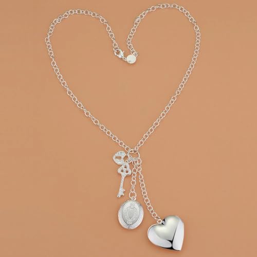 Image of Via Mazzini Silver Heart Photo Locket Pendant for Women and Girls (NK0538)