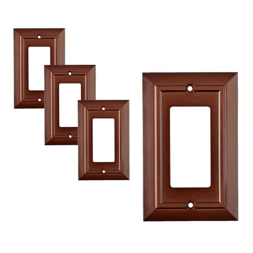 Sleeklighting Pack Of 4 Wall Plate Outlet Switch Covers | Decorative Dark Brown Mahogany Look | Variety Of Styles: Decorator/Duplex/Toggle / & Combo | Size: 1 Gang Decorator #TOP13