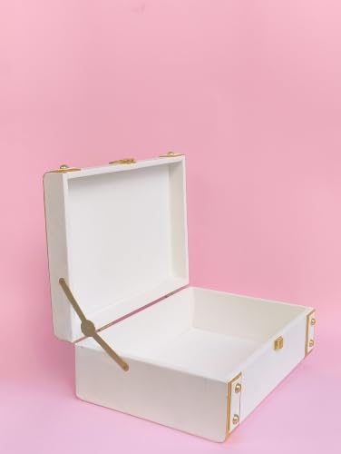 Image of Personalized Leather Keepsake Box with Pink Finish | Acrylic Gold Name | Premium MDF Wood Memory Chest | Size: 10 * 7 * 3.5inch (White)