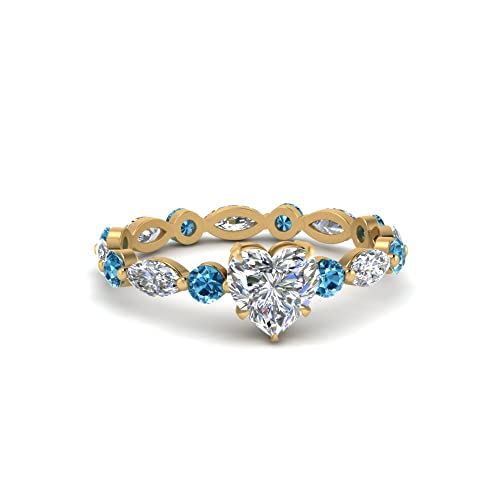 Image of 55Carat Choose Your Gemstone Marquise and Round Eternity Ring Yellow Gold Plated Heart Shape Side Stone Engagement Rings Lightweight Office Wear Everyday Gift Jewelry US Size 4 to 12