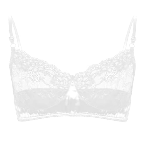 Moily Men's Sissy Floral Lace Sheer Mesh Halter Neck Spaghetti Straps Wire-Free Unlined Bra Top2