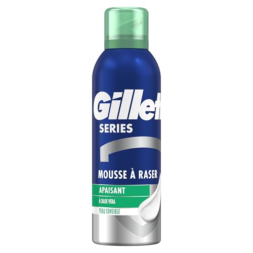 Gillette Mousse A Raser Homme, Formule Apaisante A L’Aloe Vera, Conçue Pour Le Rasage Du Visage A La Peau Sensible, Contre Brulures, Rougeurs, Coupures, 250ml