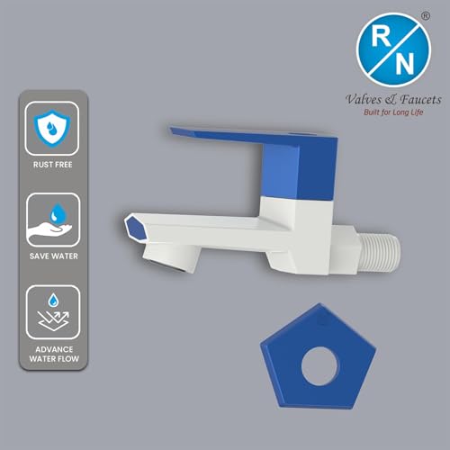 Image of RN PTMT Bib Cock for Bathroom | 15mm Foam Flow Water Tap with Flange | Luxury G20 Series Faucet | High-Grade Engineering Polymer Tap (White Metallic Blue Dual, Pack of 2)