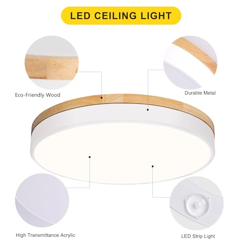 Image of Modern Wood White Flush Mount Ceiling Light 15.75 Inch