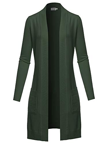 STARJJ Womens Soft Stetchy Knit Longline Open Front Sweater Cardigan with Pockets (S-3X) Olive S