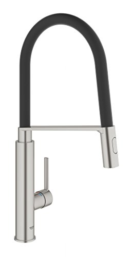 GROHE Robinet de cuisine évier Feel, douchette extractible, 2 jets, robinet cuisine mousseur économique d'eau, robinet installation et nettoyage facile, noir et supersteel, 31489DC0 (Import Allemagne)