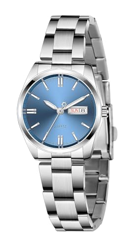 Montre à quartz pour femme carlien en acier inoxydable bleu argenté 29mm