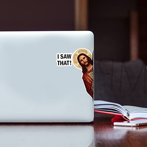 50 Pieces I Saw That Jesus Stickers, Funny Jesus Car Bumper Sticker Waterproof Vinyl Decals For Laptop, Skateboard, Water Bottle #TOP4