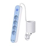 UCOMEN Steckdosenleiste USB Überspannungsschutz Steckdosenadapter 4 Fach mit 2 USB Ladeanschlüsse Mehrfachsteckdose Wandmontage (3680W) mit 150CM Kabel -Blau