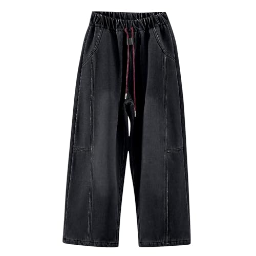 Boys Girls Wide Leg Jeans Elastic Waist Baggy 𝗗rawstring Retro Denim Pants Streetwear 𝗩intage Trousers