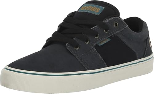 Image of Etnies Barge LS - Classic Skate Look, Slim Vulcanized Silhoutte, Hefty Armored Collar, Reinforced Vulc - Dark Grey /Black /Gold - 6.5