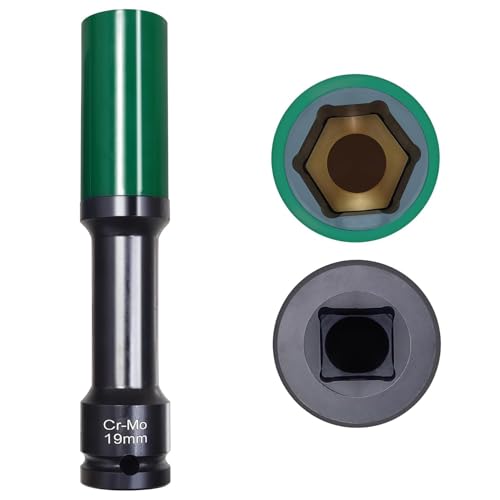Image of 19mm 1 /2 inch Extra-Long Wheel Protector Impact Socket, Lug Nut Removal | 6 Point, Non-Marring, Thin Wall, Deep Socket, Wheel Protector, Protective Socket, Color-Coded, Cr-Mo Steel, Hand Repair Tool