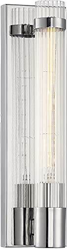 Image of Savoy House 9-996-1-109 Willmar Industrial Modern Clear Ribbed Glass Rectangular Wall Sconce, 1-Light 60 Watt, 16 inch H x 5 inch W, Polished Nickel