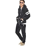 [キャバリア] ボア セットアップ メンズ 上下 パーカー ジップアップ ロングパンツ ファー 2点 シンプル 無地 袖ライン 部屋着 ルームウェア パジャマ 防寒 暖かい あったか ユニセックス ファッション CARYU13-05【-】 (48(XL), BLK(ブラック))