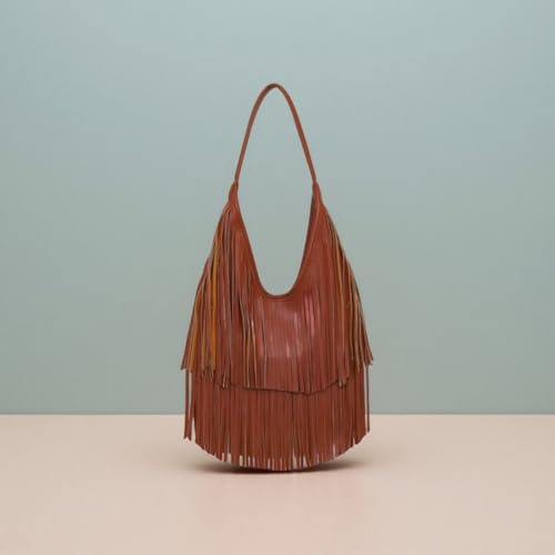 Image of IAMUHI Casual Rivets Fringed Shoulder Handbag for Women,Soft Vegan Leather Hippie Crossbody Purse Bag Hobo Bag