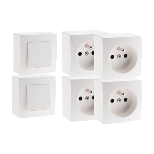 Zenitech Lot de 2 interrupteurs va et Vient + 4 Prises 16A en saillie - Blanc - Presto