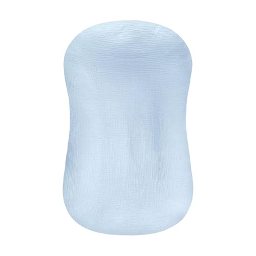 Image of Hooyax Muslin Baby Lounger Cover Soft Organic Cotton Slipcover Fits Newborn Lounger for Baby Boys and Girls (Ice-Snow Blue)