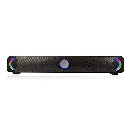 Enceintes Soundbar, HiFi Barre de Son Stéréo Multimédia Subwoofer avec LED Lumière Colorée USB Enceintes Musique Portables pour PC, Smartphone, MP3, TV, etc.