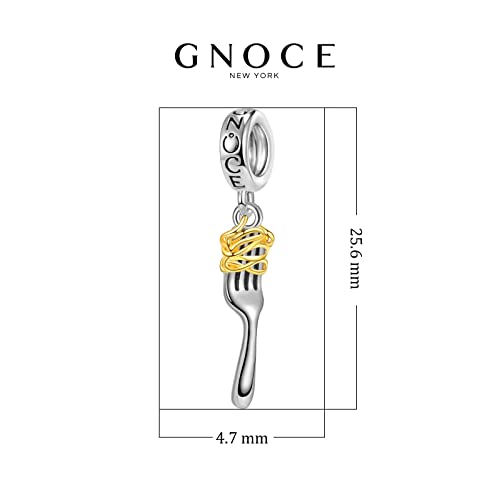 GNOCE Hamburger Embraces Heart Gemstone Charm Bead Coffee Cup Charms 925 Sterling Silver Food Charm Fits Bracelet/Necklace For Women Mother's Day Gift (Fork & Pasta)2