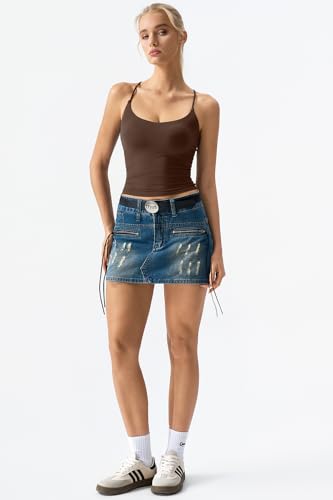 Image of QINSEN Womens Cross Back Tank Top V Neck Double Lined Camisole Top Sleeveless Spaghetti Strap Going Out Tops