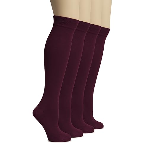 Image of Hugh Ugoli Women's Rayon Derived from Bamboo Knee High Socks Comfort Seam Long Dress Socks, Shoe Size 5-8 /8-11, 4 Pairs
