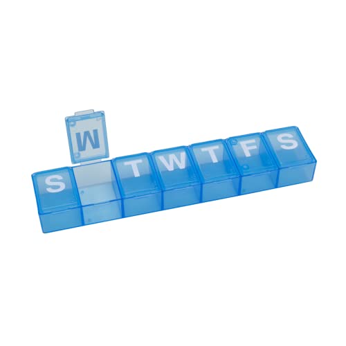 Image of EZY DOSE Weekly 7-Day Pill Organizer, X-Large Vitamin and Medicine Box, Spacious Compartments for Pills and Supplements, Durable Design, Easy-Open Lids, Perfect for Home and Travel Use, Blue