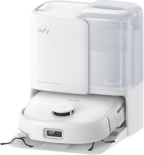 eufy Robot Aspirapolvere E25, HydroJet con Rullo Mop, 20.000 Pa Aspirazione Turbo, Robot Aspirapolvere e Lavapavimenti 2-in-1, Pulizia Angoli e Bordi, Anti-Groviglio, Evitamento Ostacoli AI, Bianco