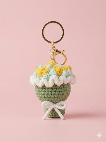Image of Handmade Crochet Flower Keychain for Bags Keys Purse Backpack Cute Aesthetic Yarn Keyring Bag Charm Handmade Soft Thread Flower Keychain for Girls Women Kids Gifting and Daily Use