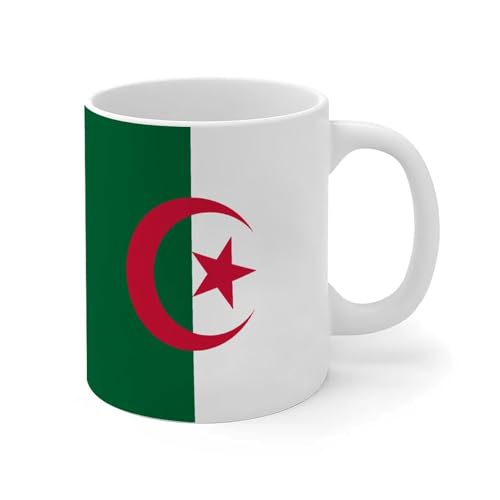 Wodevor Tasse à café personnalisable en céramique avec drapeau de pays de l'Algérie - 325 ml - Cadeau pour amis, collègues, patrons, employés et adultes - Blanc