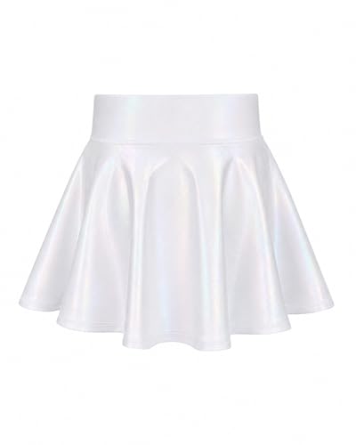 Stelle Girls Metallic Skirt with Short High Waisted Stretchy Skort Dance Shiny Skater Sparkly Birthday Party Skirts for Kids(White,8-9Years)