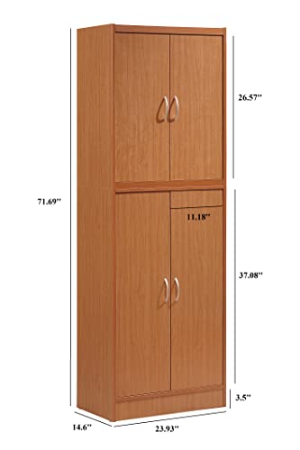 Hodedah 4 Door Kitchen Pantry with Four Shelves, Cherry - Thumbnail 3